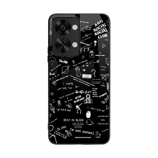 Minimalistic Black Aesthetic Collage back phone cover | glass case for oneplus nord 2t