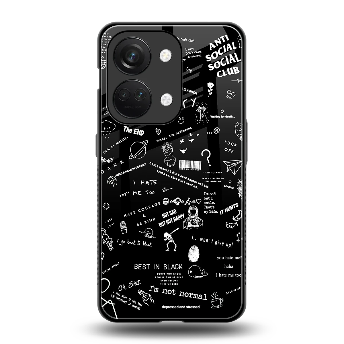 Minimalistic Black Aesthetic Collage back phone cover | glass case for oneplus nord 3