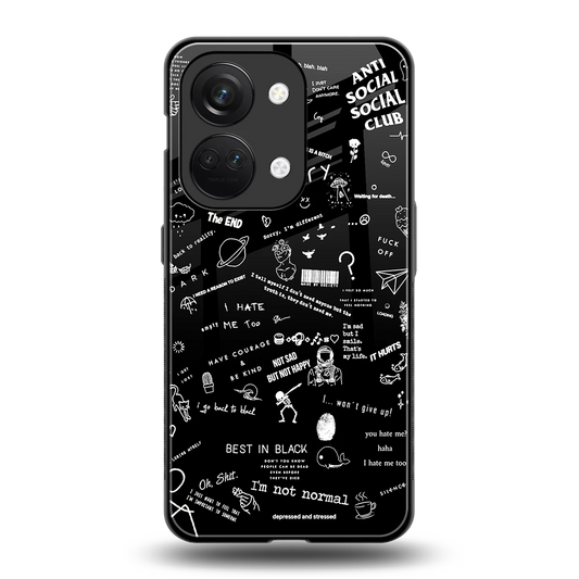 Minimalistic Black Aesthetic Collage back phone cover | glass case for oneplus nord 3