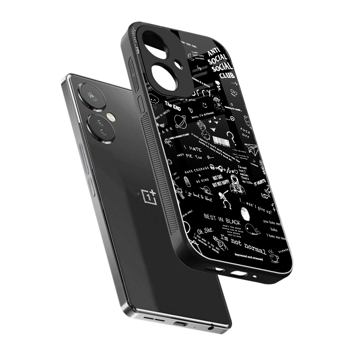 Minimalistic Black Aesthetic Collage sleek oneplus nord ce 3 cover with tempered glass back and TPU edges