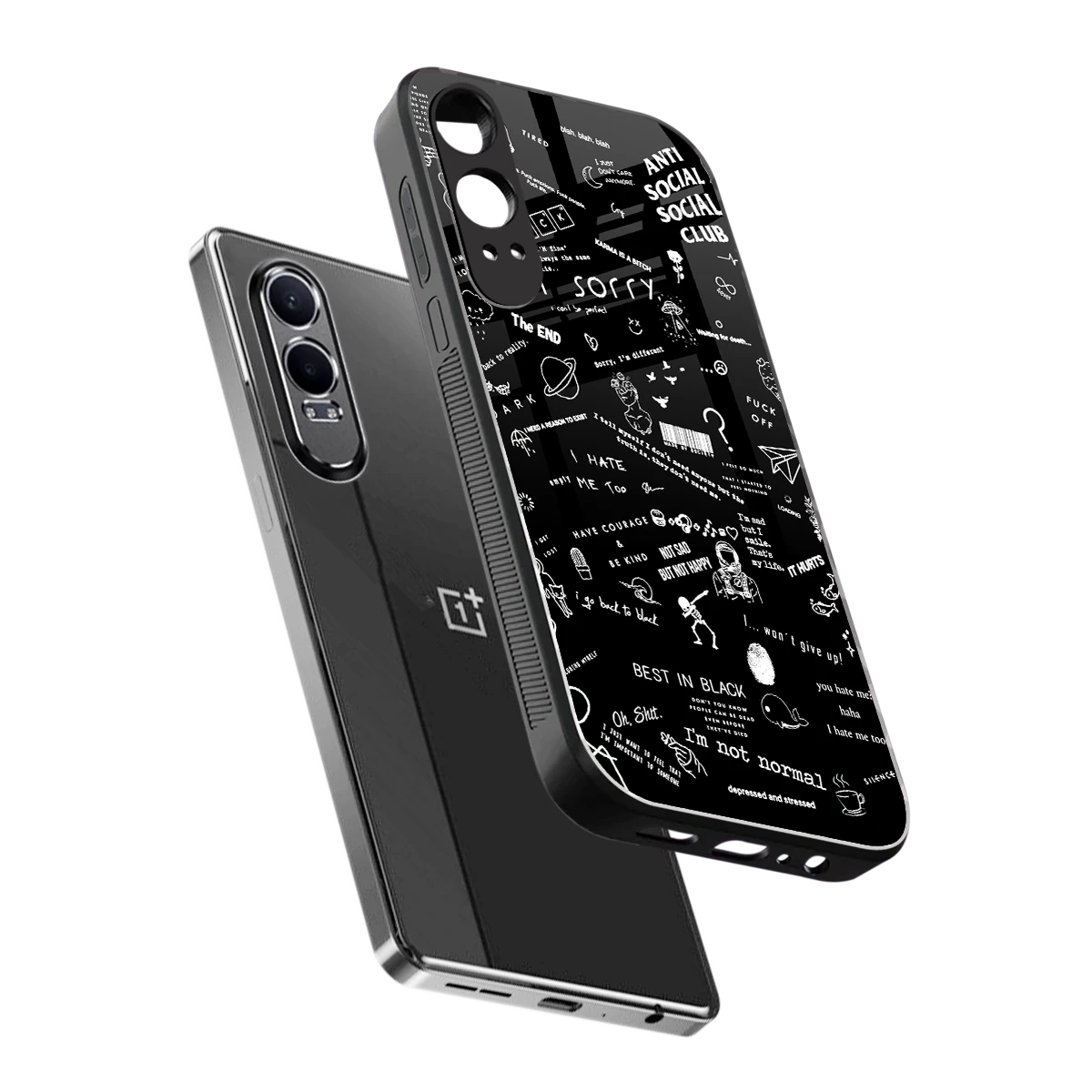 Minimalistic Black Aesthetic Collage sleek oneplus nord ce 4 lite cover with tempered glass back and TPU edges
