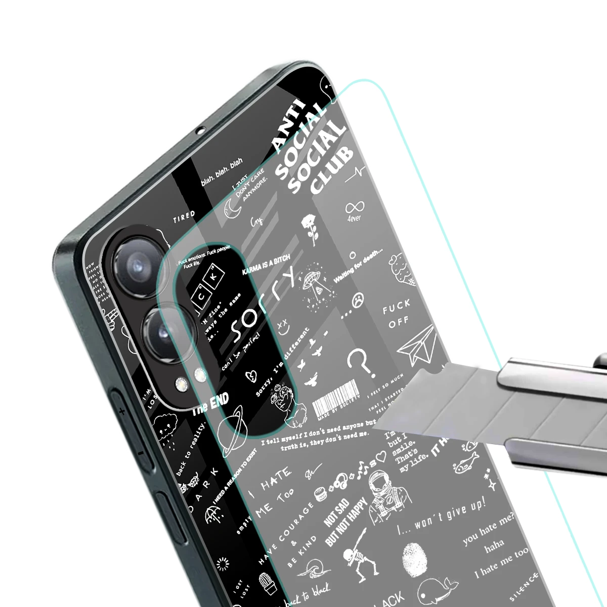 Minimalistic Black Aesthetic Collage stylish phone case for oneplus nord ce 4 lite | glossy glass and slim fit