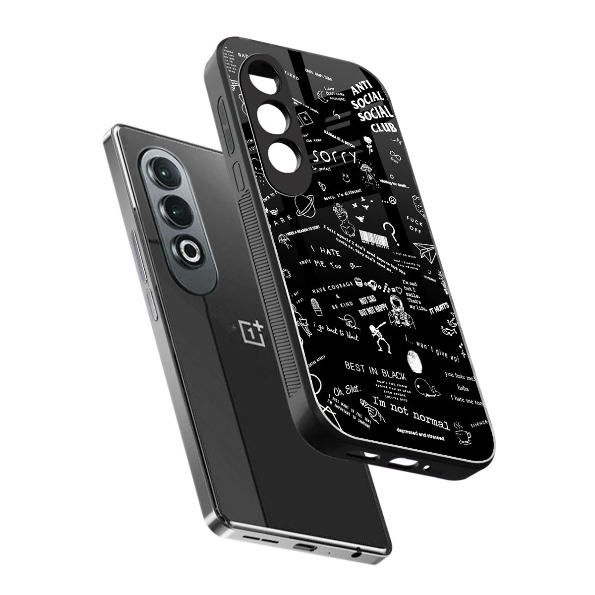 Minimalistic Black Aesthetic Collage sleek oneplus nord ce 4 cover with tempered glass back and TPU edges