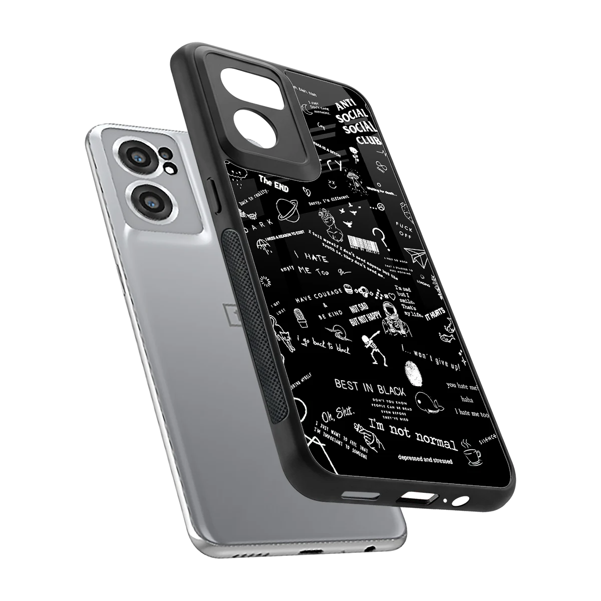 Minimalistic Black Aesthetic Collage sleek oneplus nord ce 2 cover with tempered glass back and TPU edges