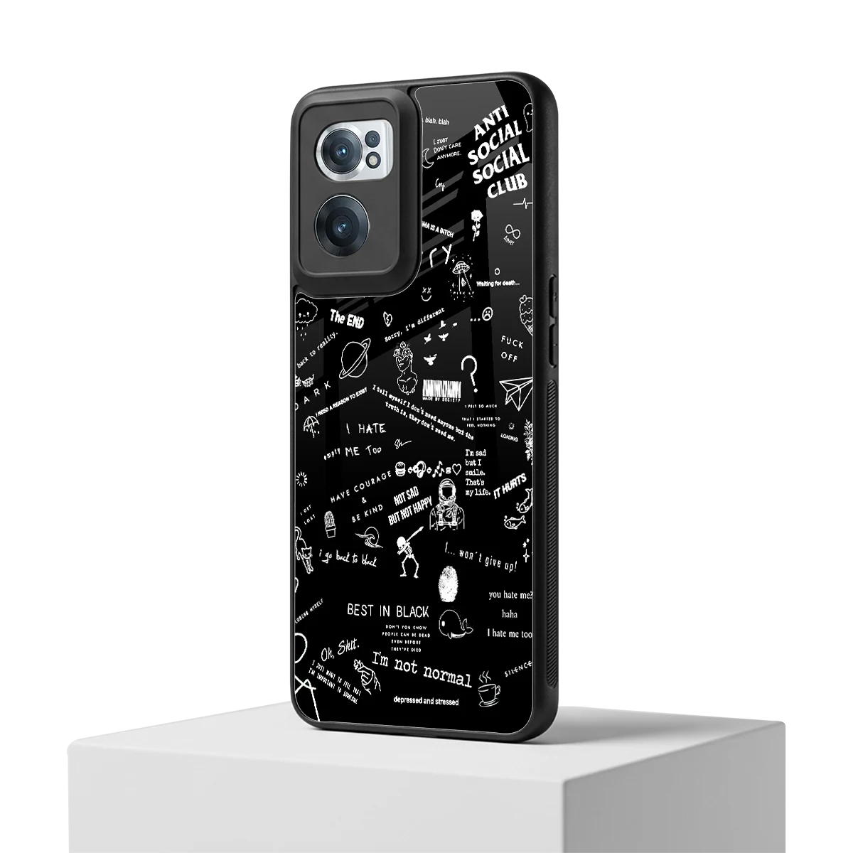 Minimalistic Black Aesthetic Collage oneplus nord ce 2 mobile cover | shockproof glass phone case