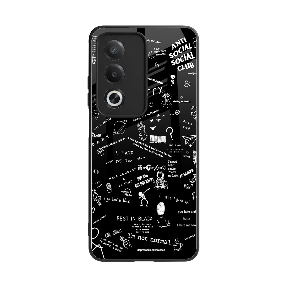 Minimalistic Black Aesthetic Collage back phone cover | glass case for oppo a3 pro