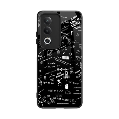 Minimalistic Black Aesthetic Collage back phone cover | glass case for oppo a3 pro