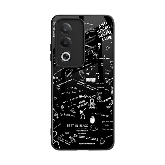Minimalistic Black Aesthetic Collage back phone cover | glass case for oppo a3 pro