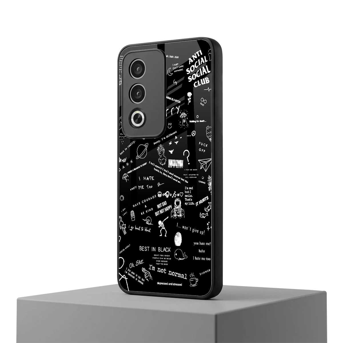 Minimalistic Black Aesthetic Collage oppo a3 pro mobile cover | shockproof glass phone case