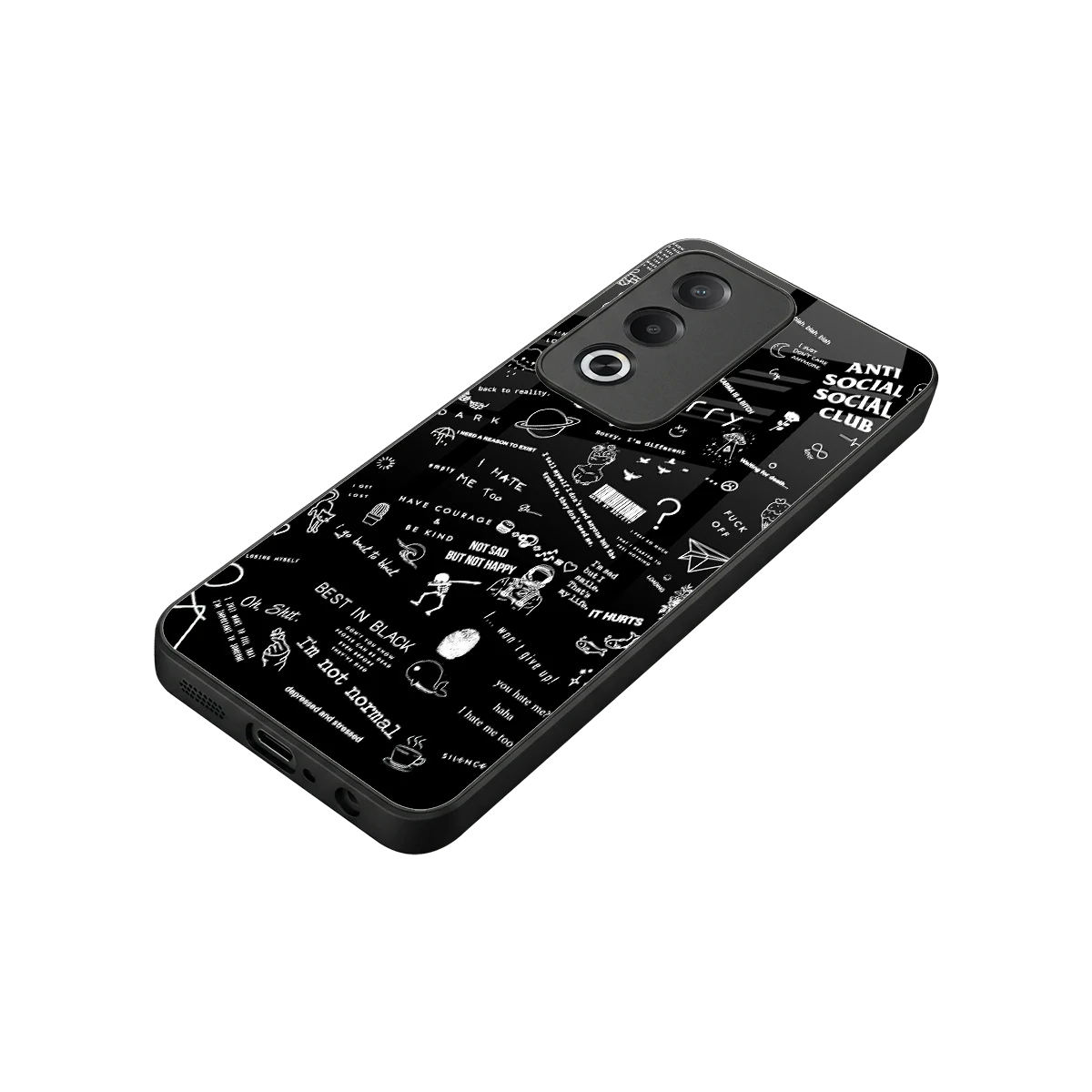Minimalistic Black Aesthetic Collage stylish phone case for oppo a3 pro | glossy glass and slim fit