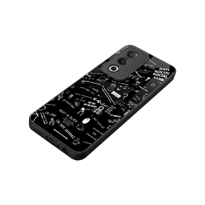 Minimalistic Black Aesthetic Collage stylish phone case for oppo a3 pro | glossy glass and slim fit