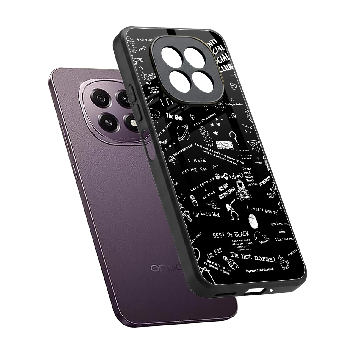 Minimalistic Black Aesthetic Collage sleek oppo f29 5g cover with tempered glass back and TPU edges