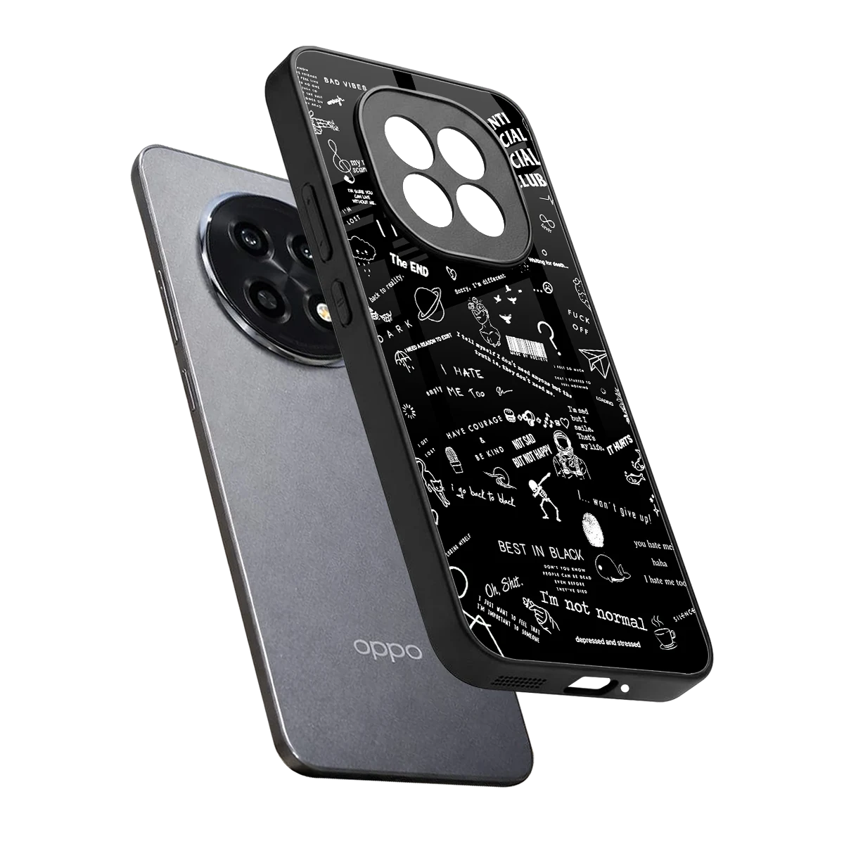 Minimalistic Black Aesthetic Collage sleek oppo f29 pro 5g cover with tempered glass back and TPU edges