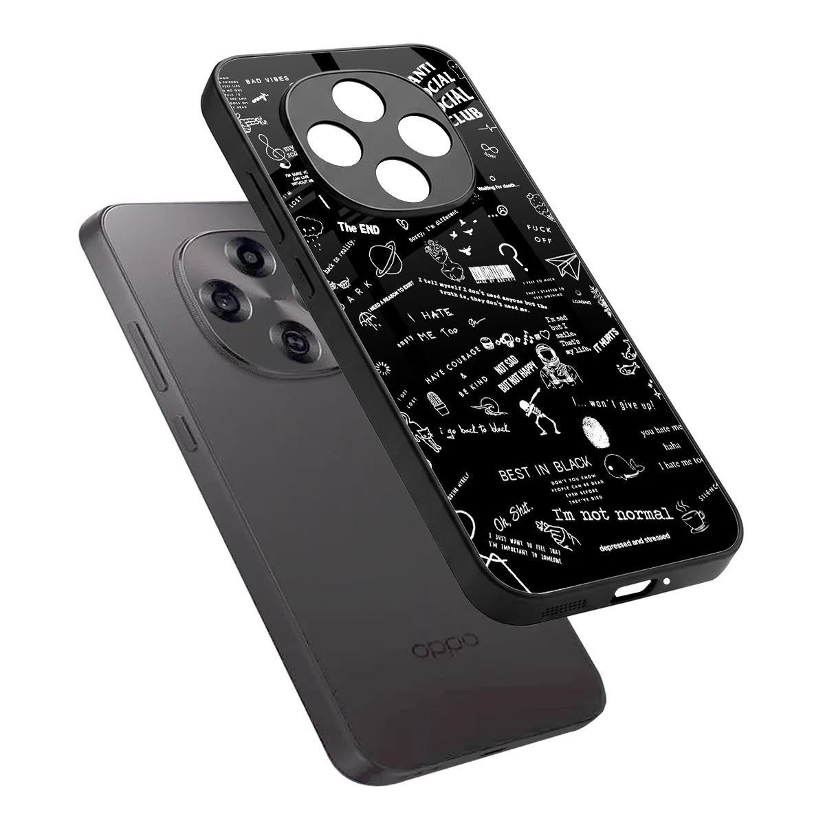 Minimalistic Black Aesthetic Collage sleek oppo f31 pro 5g cover with tempered glass back and TPU edges