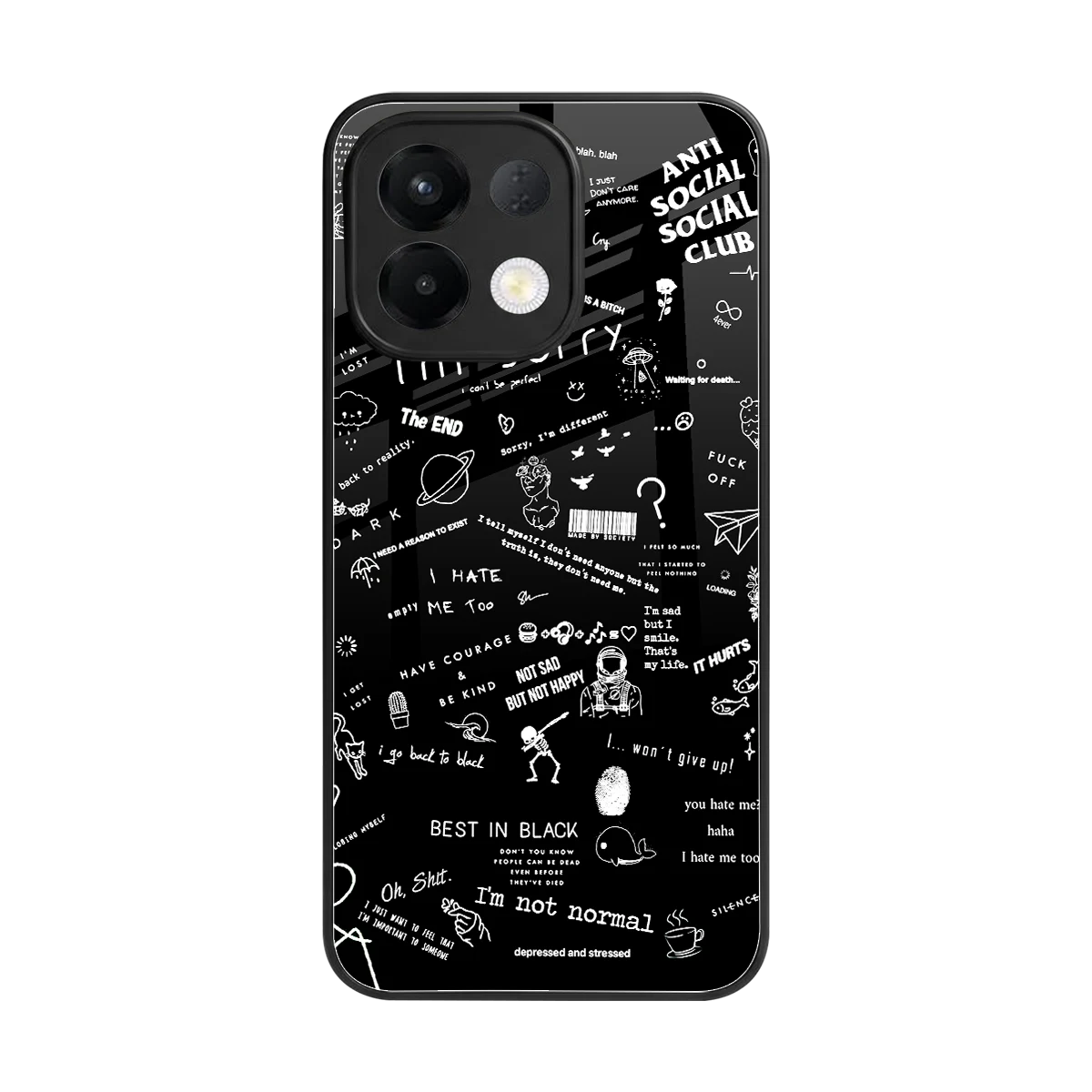 Minimalistic Black Aesthetic Collage back phone cover | glass case for oppo k13 5g