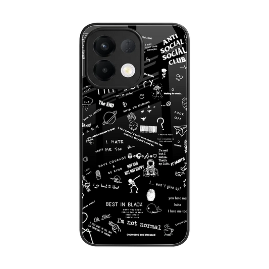 Minimalistic Black Aesthetic Collage back phone cover | glass case for oppo k13 5g