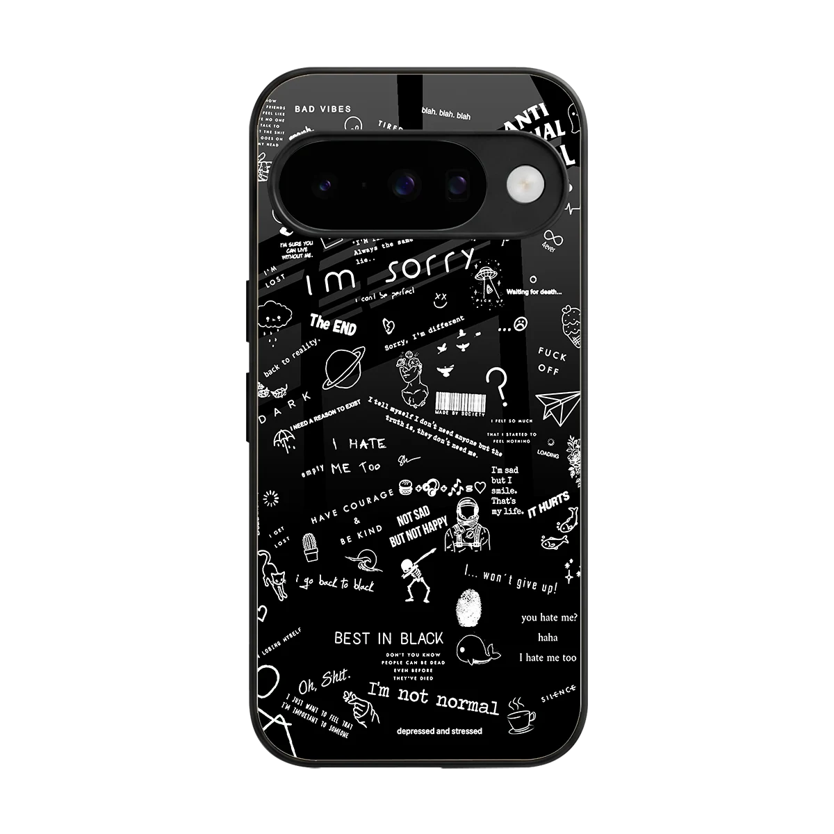 Minimalistic Black Aesthetic Collage back phone cover | glass case for google pixel 10