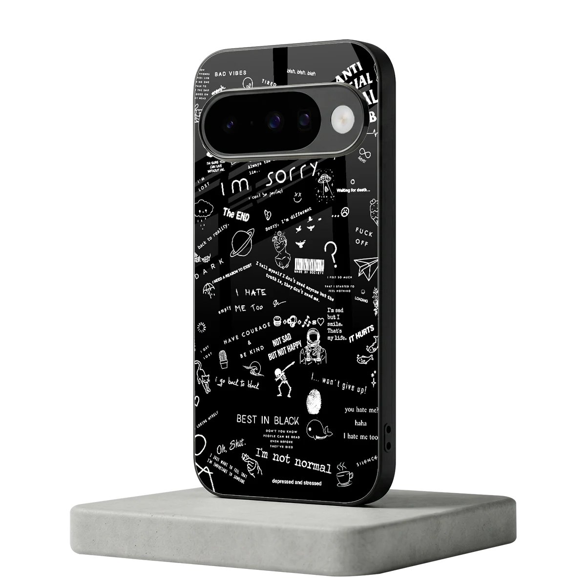 Minimalistic Black Aesthetic Collage google pixel 10 mobile cover | shockproof glass phone case
