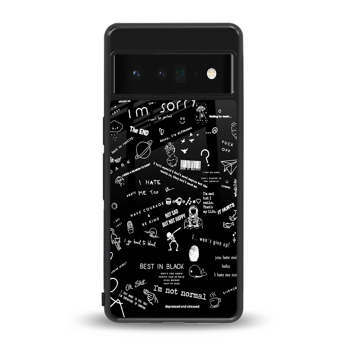 Minimalistic Black Aesthetic Collage back phone cover | glass case for google pixel 6 pro