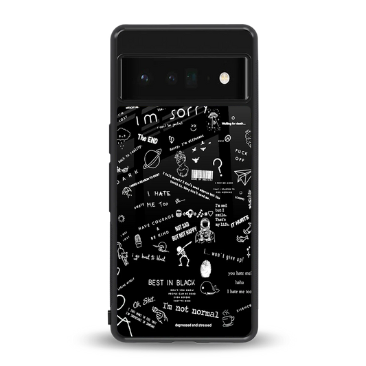 Minimalistic Black Aesthetic Collage back phone cover | glass case for google pixel 6 pro
