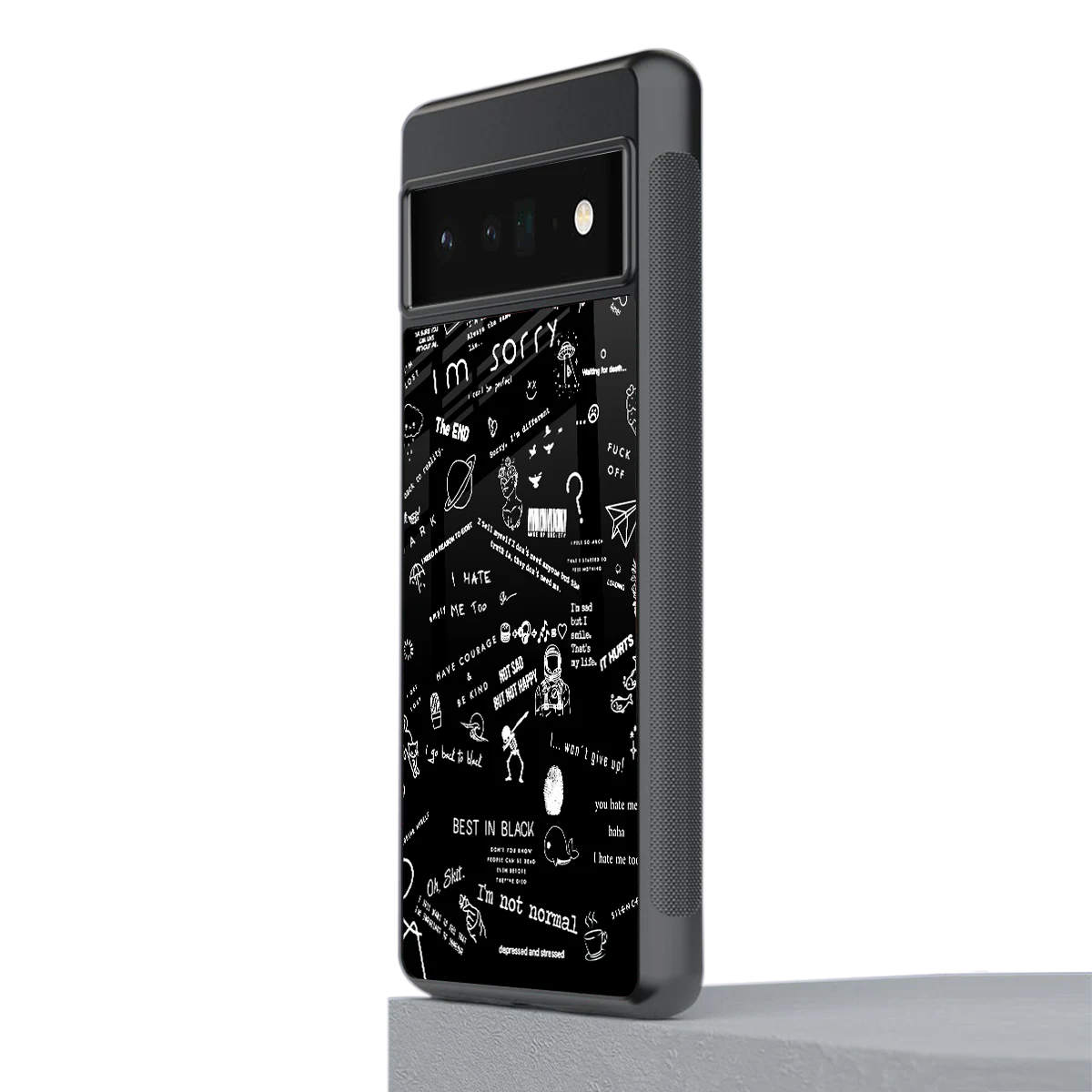 Minimalistic Black Aesthetic Collage stylish phone case for google pixel 6 pro | glossy glass and slim fit