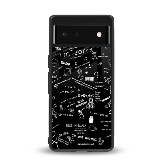 Minimalistic Black Aesthetic Collage back phone cover | glass case for google pixel 6