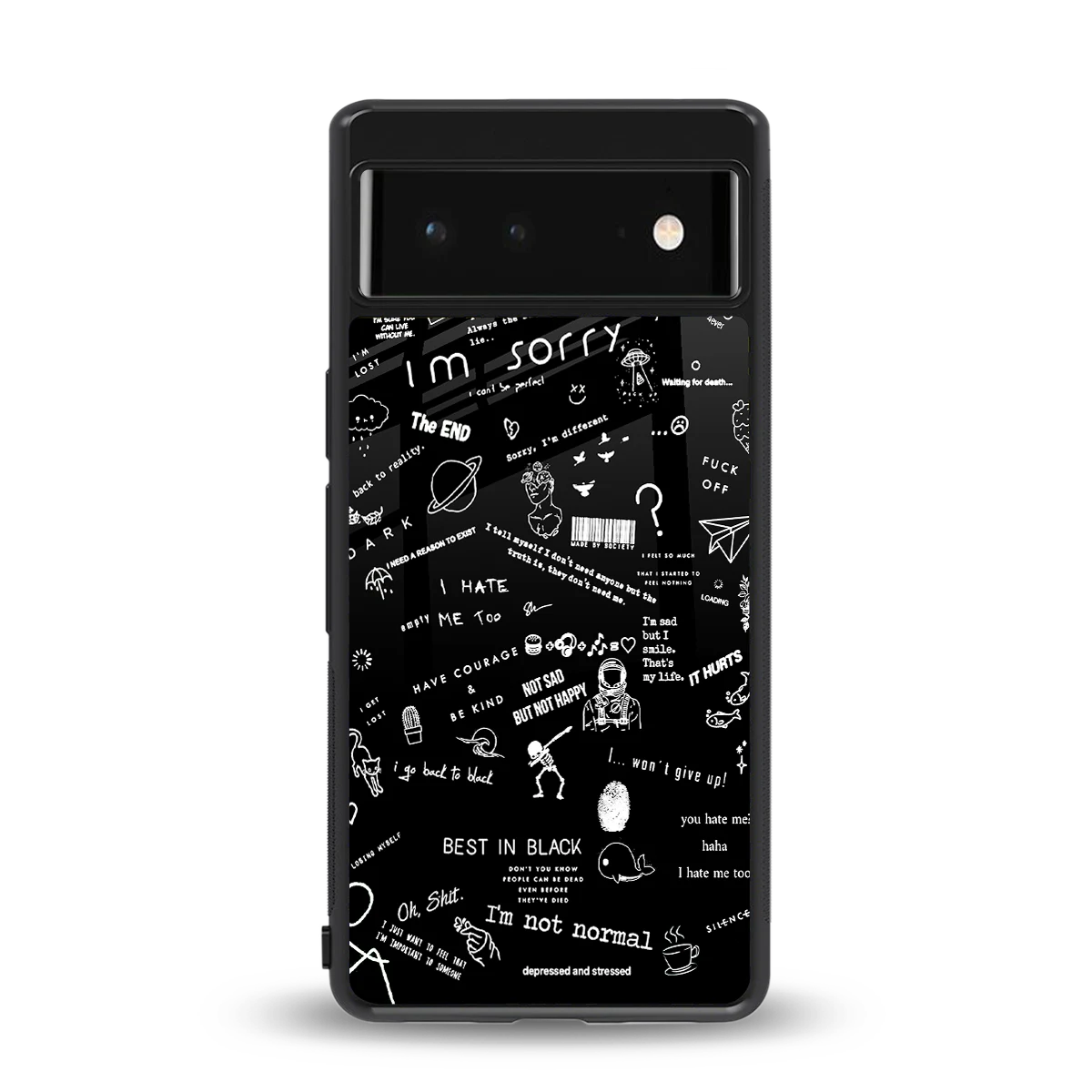 Minimalistic Black Aesthetic Collage back phone cover | glass case for google pixel 6a