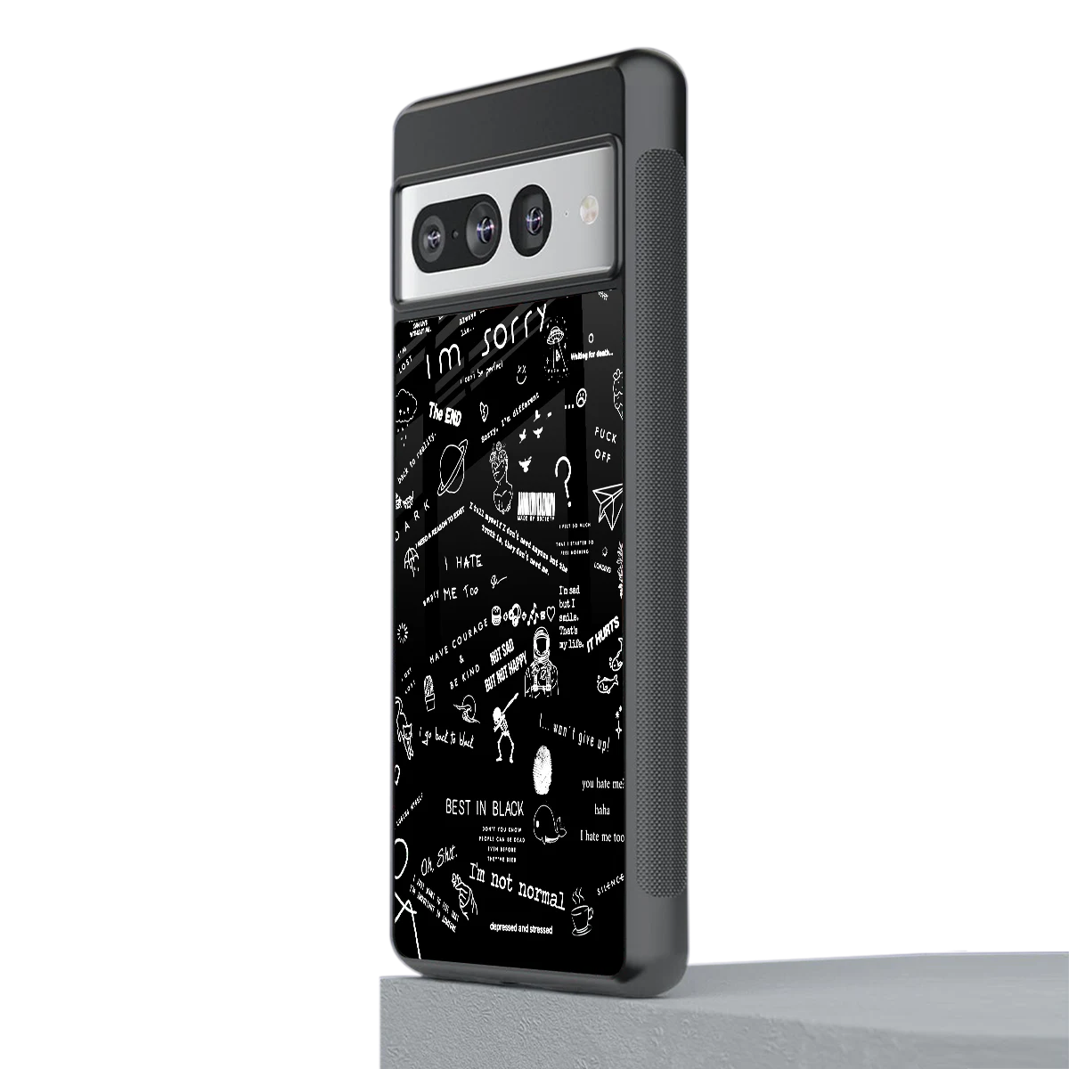 Minimalistic Black Aesthetic Collage stylish phone case for google pixel 7 pro | glossy glass and slim fit