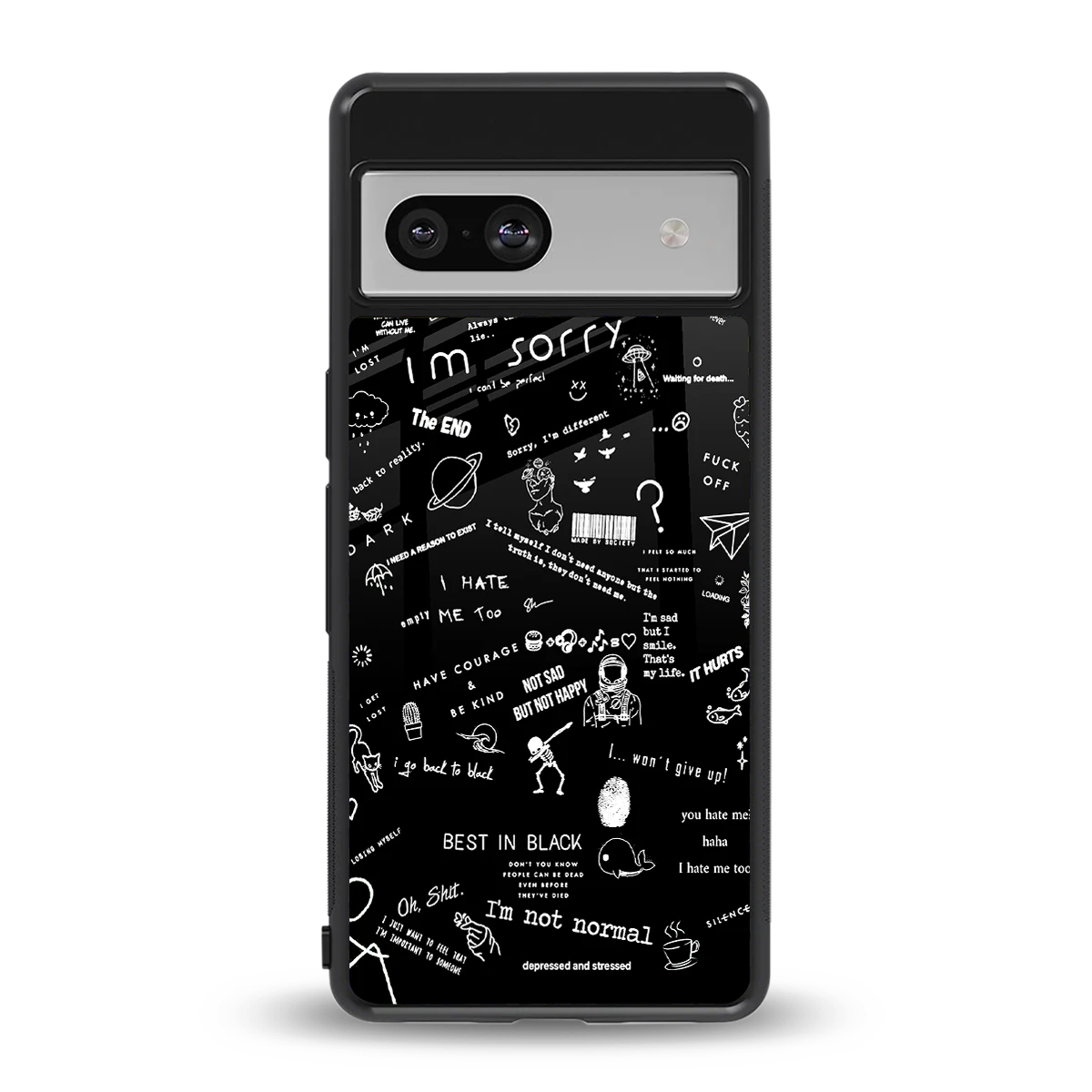 Minimalistic Black Aesthetic Collage back phone cover | glass case for google pixel 7a