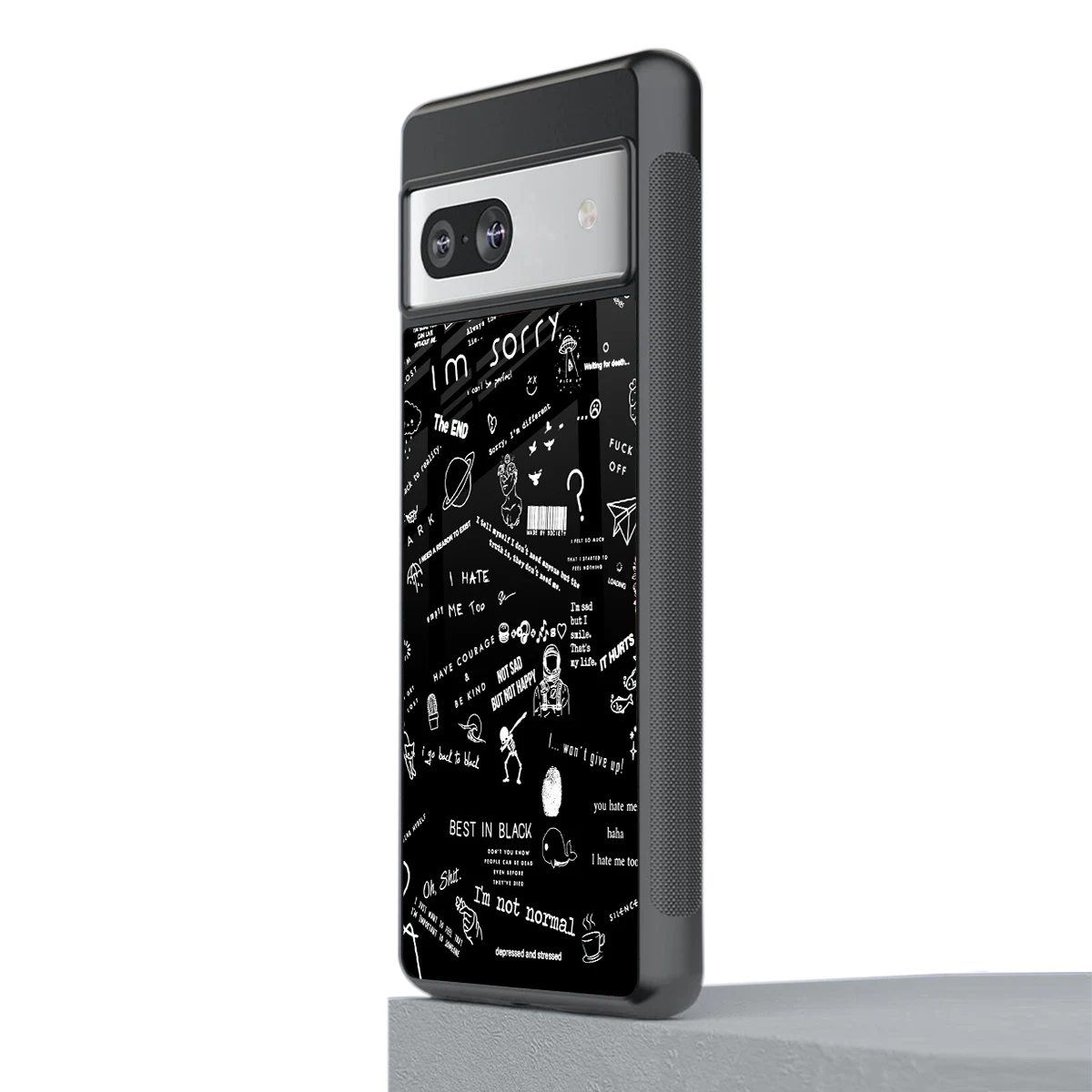 Minimalistic Black Aesthetic Collage stylish phone case for google pixel 7a | glossy glass and slim fit