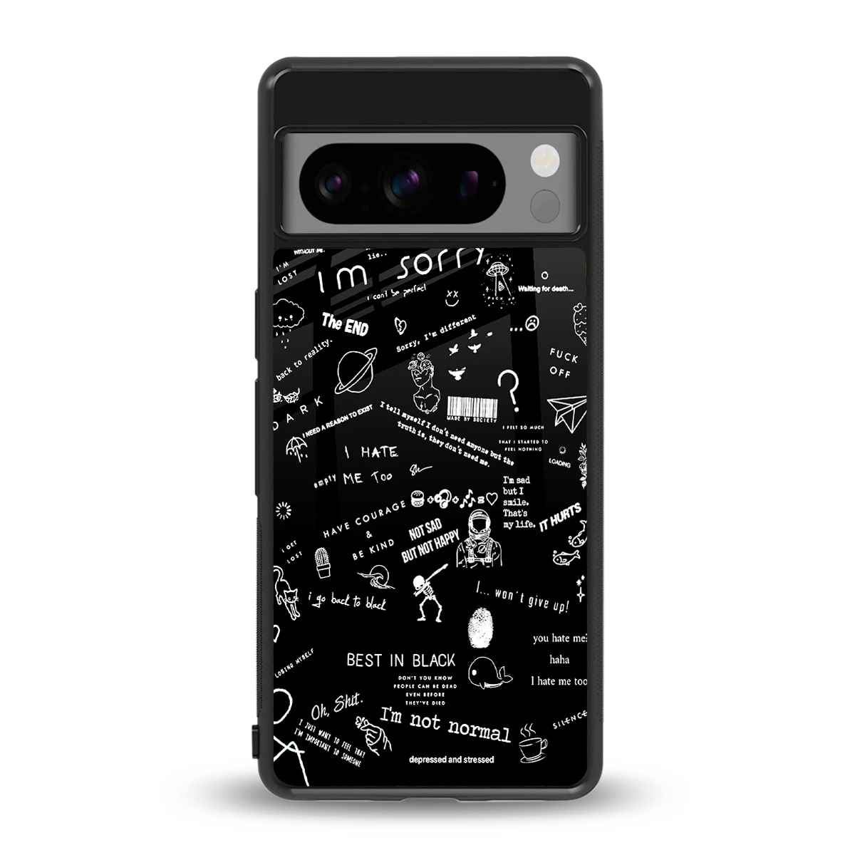 Minimalistic Black Aesthetic Collage back phone cover | glass case for google pixel 8 pro