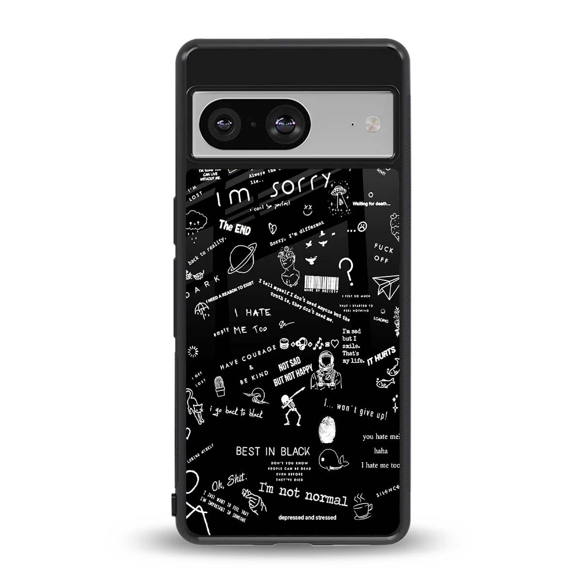 Minimalistic Black Aesthetic Collage back phone cover | glass case for google pixel 8
