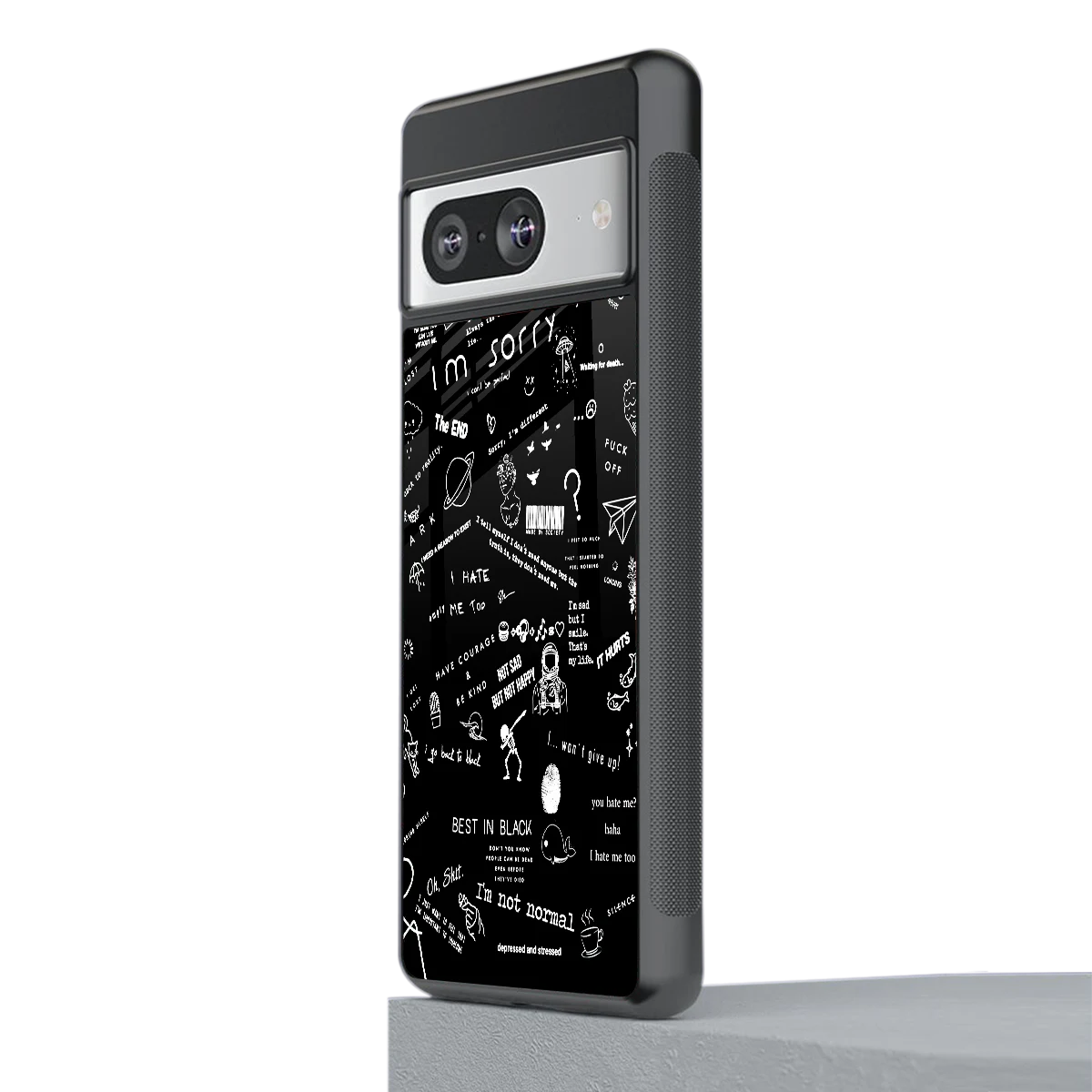 Minimalistic Black Aesthetic Collage stylish phone case for google pixel 8 | glossy glass and slim fit