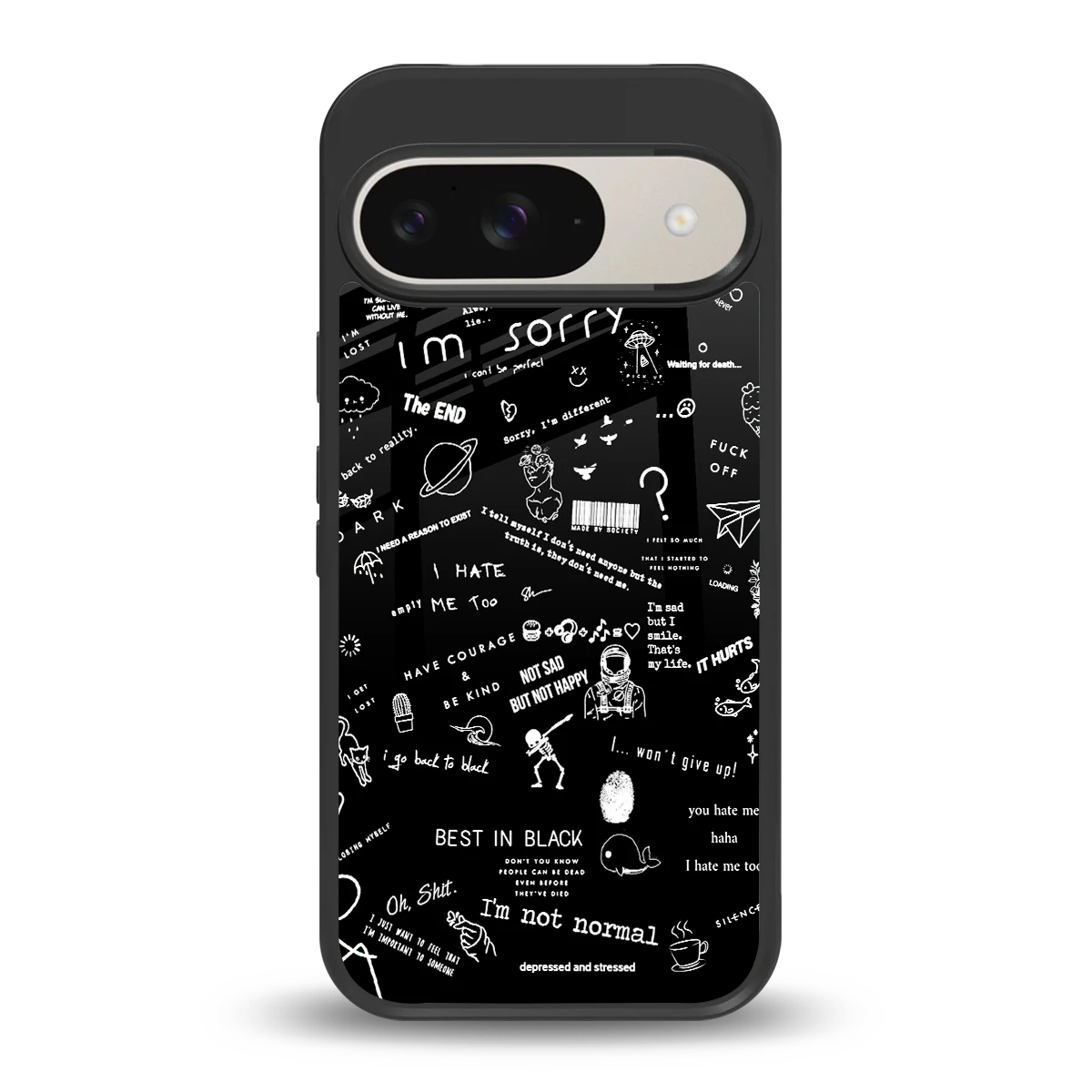 Minimalistic Black Aesthetic Collage back phone cover | glass case for google pixel 9