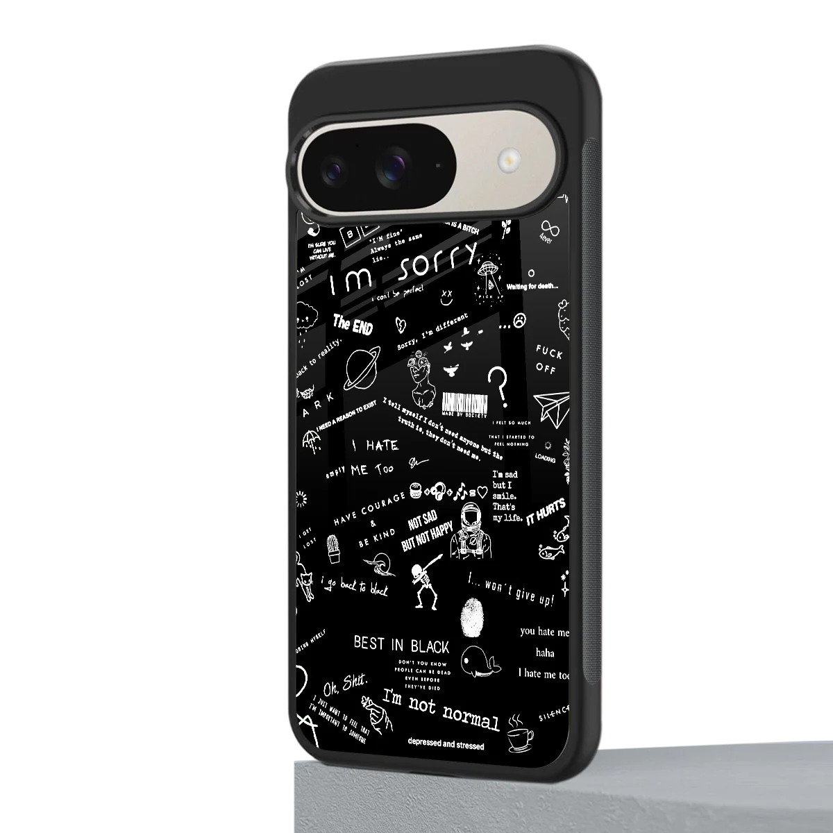 Minimalistic Black Aesthetic Collage google pixel 9 mobile cover | shockproof glass phone case