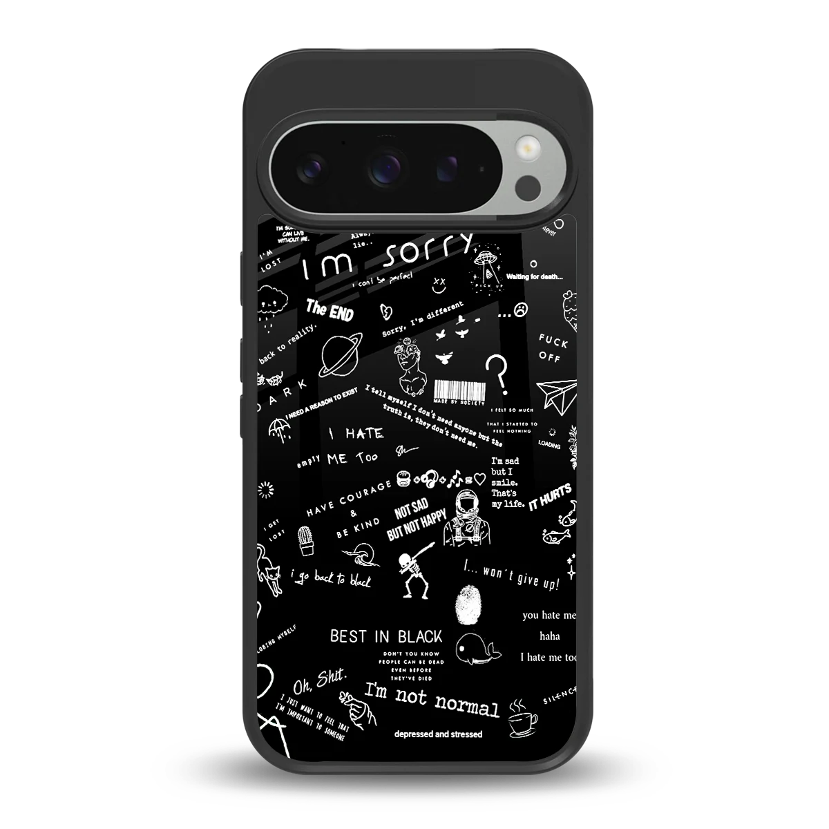Minimalistic Black Aesthetic Collage back phone cover | glass case for google pixel 9 pro