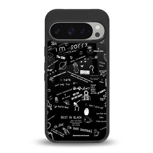 Minimalistic Black Aesthetic Collage back phone cover | glass case for google pixel 9 pro