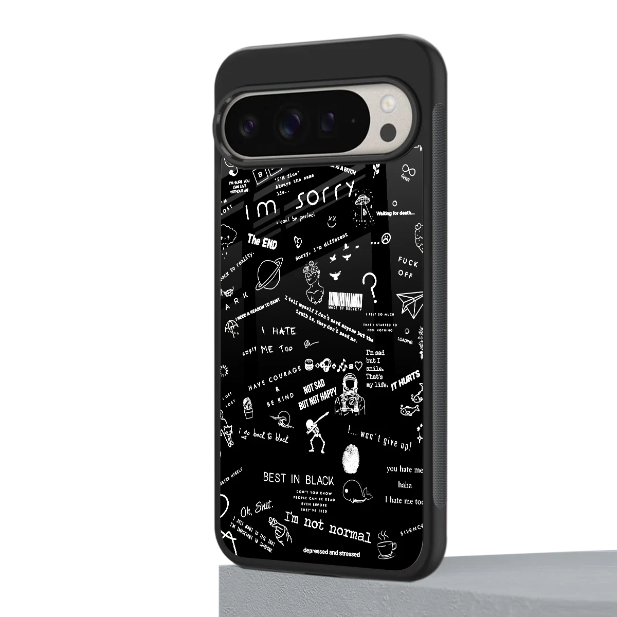 Minimalistic Black Aesthetic Collage google pixel 9 pro xl mobile cover | shockproof glass phone case