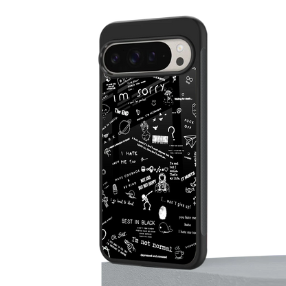 Minimalistic Black Aesthetic Collage google pixel 9 pro xl mobile cover | shockproof glass phone case