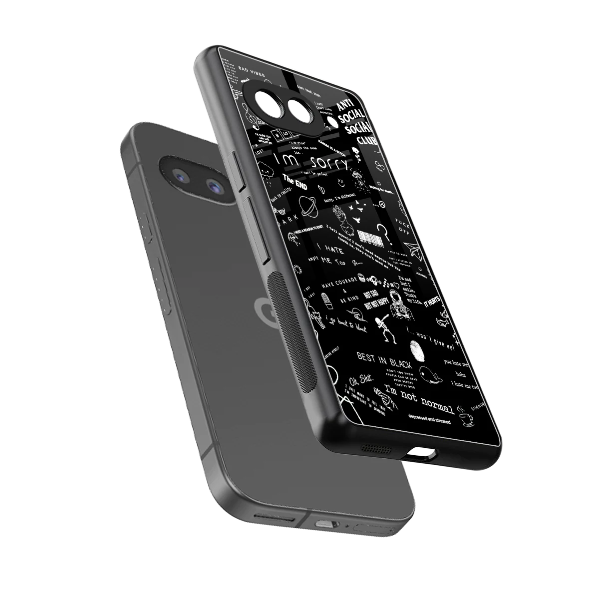 Minimalistic Black Aesthetic Collage sleek google pixel 9a cover with tempered glass back and TPU edges