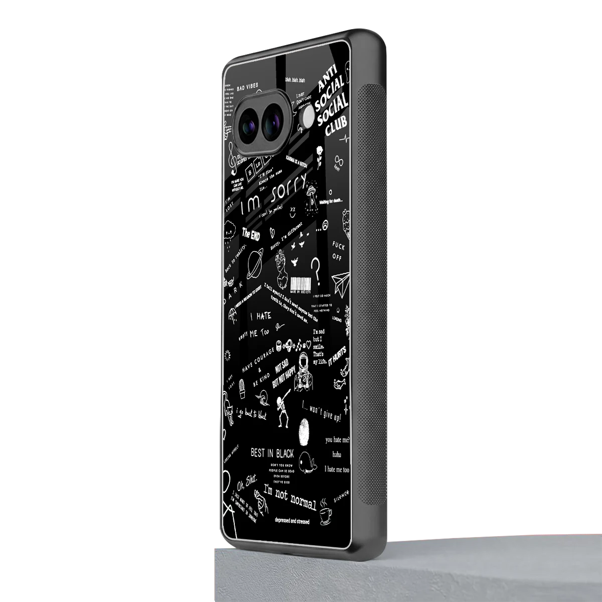 Minimalistic Black Aesthetic Collage google pixel 9a mobile cover | shockproof glass phone case