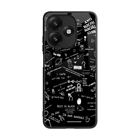 Minimalistic Black Aesthetic Collage back phone cover | glass case for redmi 12 5g