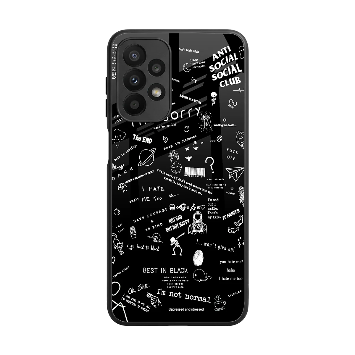 Minimalistic Black Aesthetic Collage back phone cover | glass case for samsung galaxy a23