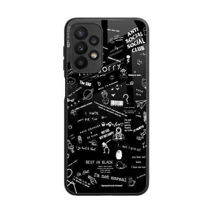 Minimalistic Black Aesthetic Collage back phone cover | glass case for samsung galaxy a23