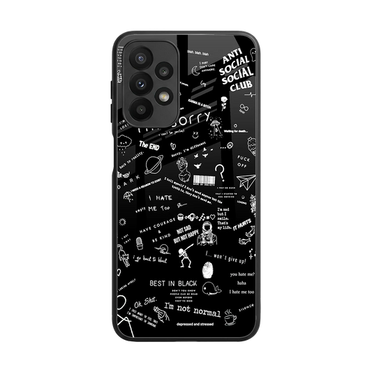 Minimalistic Black Aesthetic Collage back phone cover | glass case for samsung galaxy a23