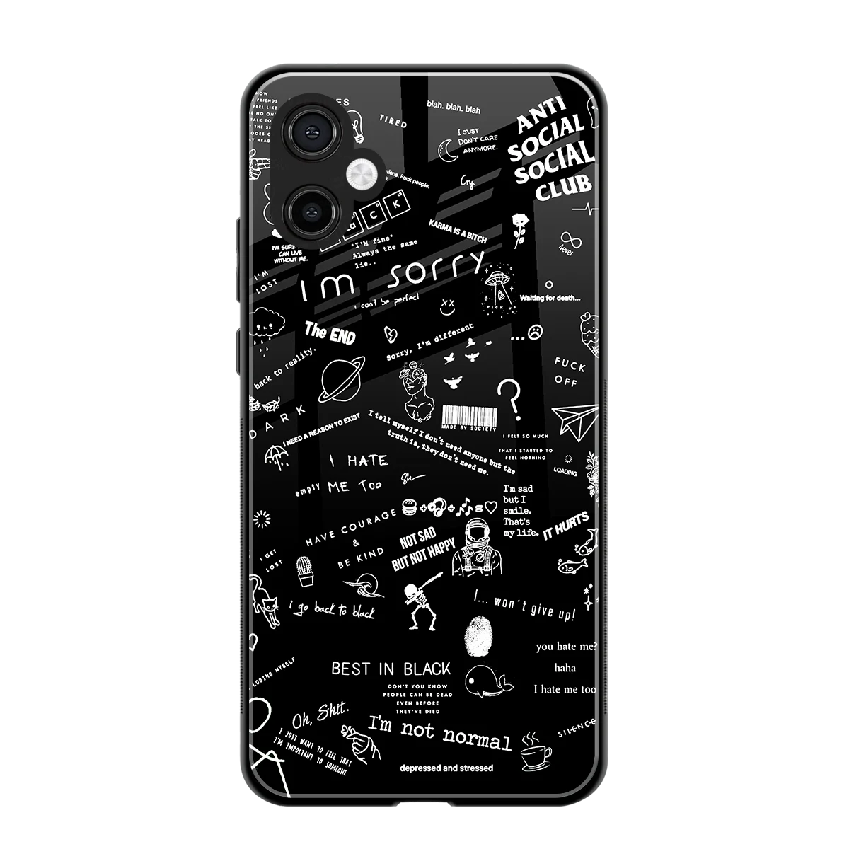 Minimalistic Black Aesthetic Collage back phone cover | glass case for samsung galaxy a06 5g
