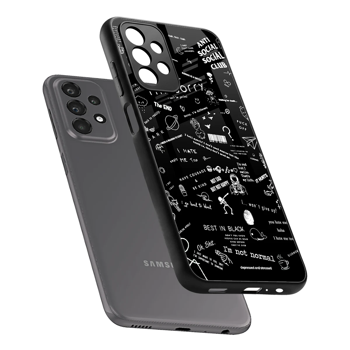 Minimalistic Black Aesthetic Collage sleek samsung galaxy a23 cover with tempered glass back and TPU edges