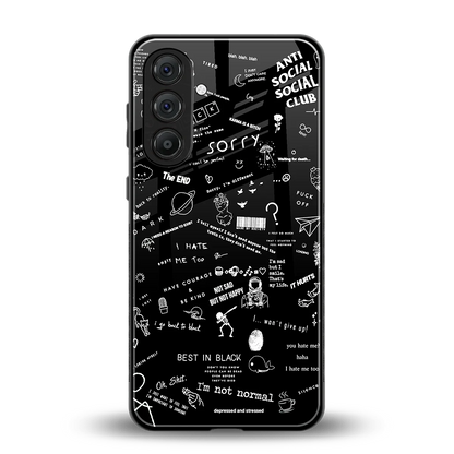 Minimalistic Black Aesthetic Collage back phone cover | glass case for samsung galaxy a55 5g