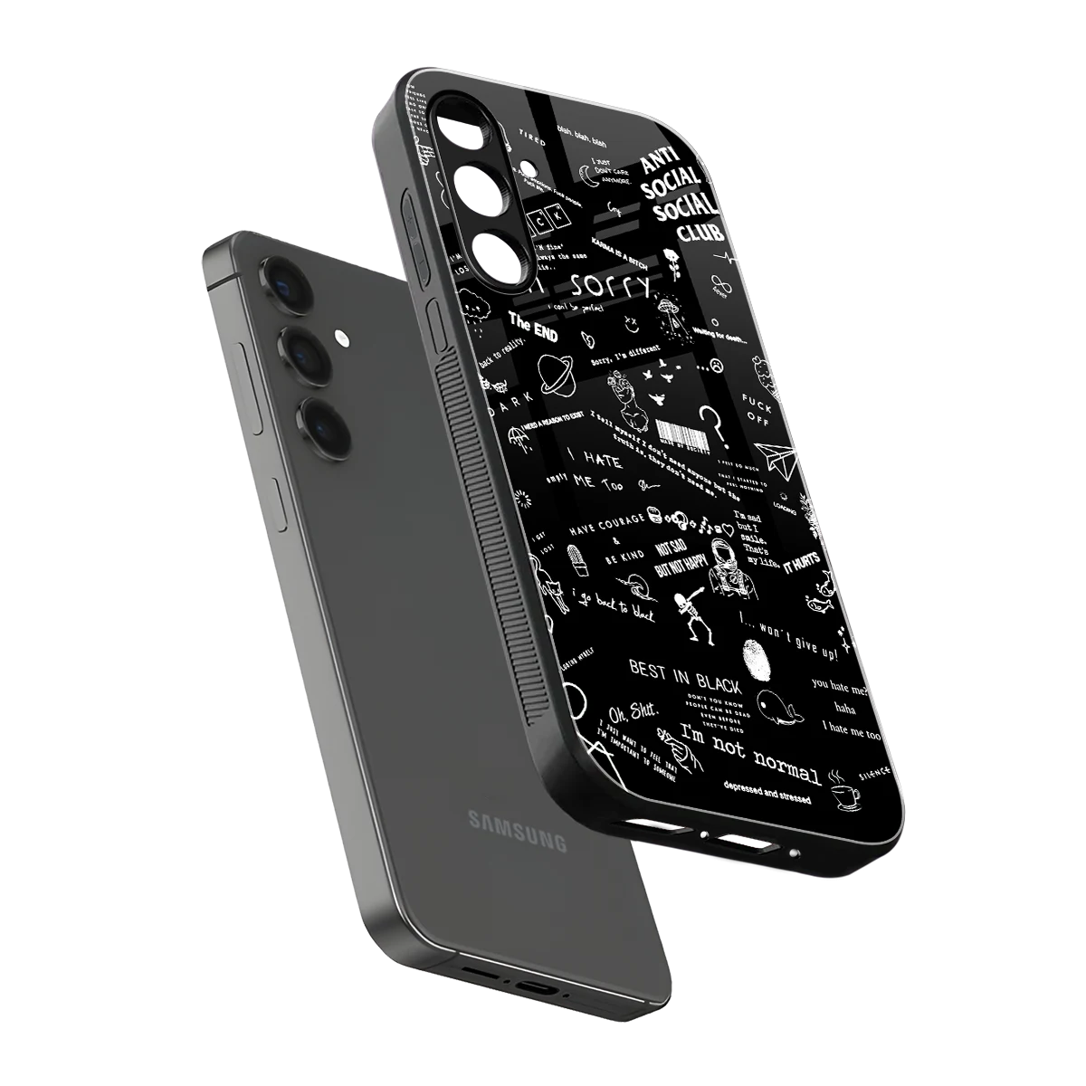 Minimalistic Black Aesthetic Collage sleek samsung galaxy a55 5g cover with tempered glass back and TPU edges