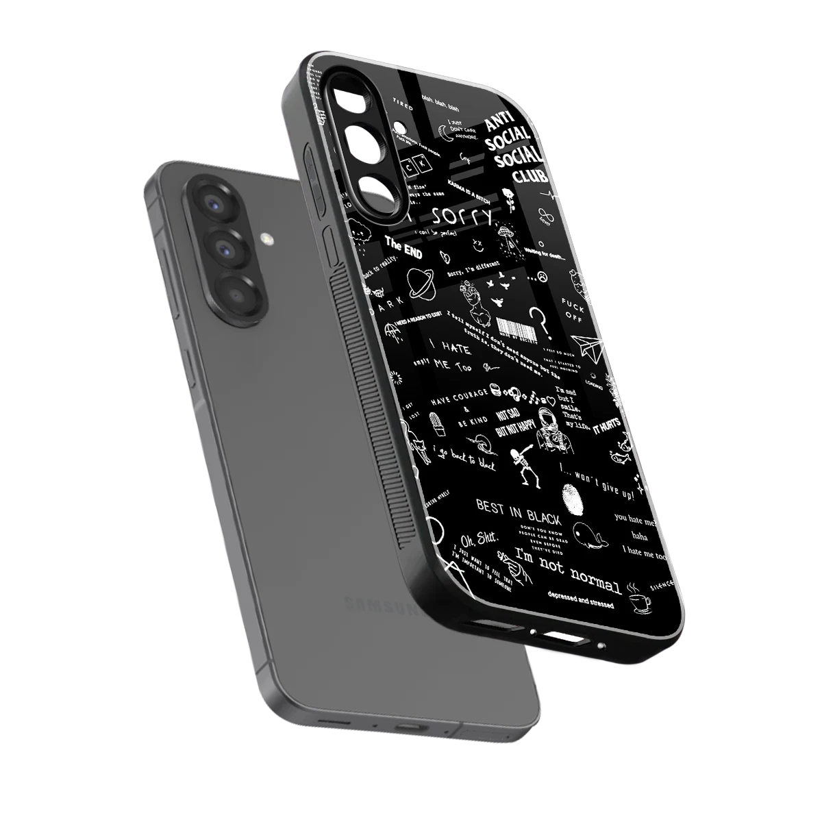 Minimalistic Black Aesthetic Collage sleek samsung galaxy a37 5g cover with tempered glass back and TPU edges